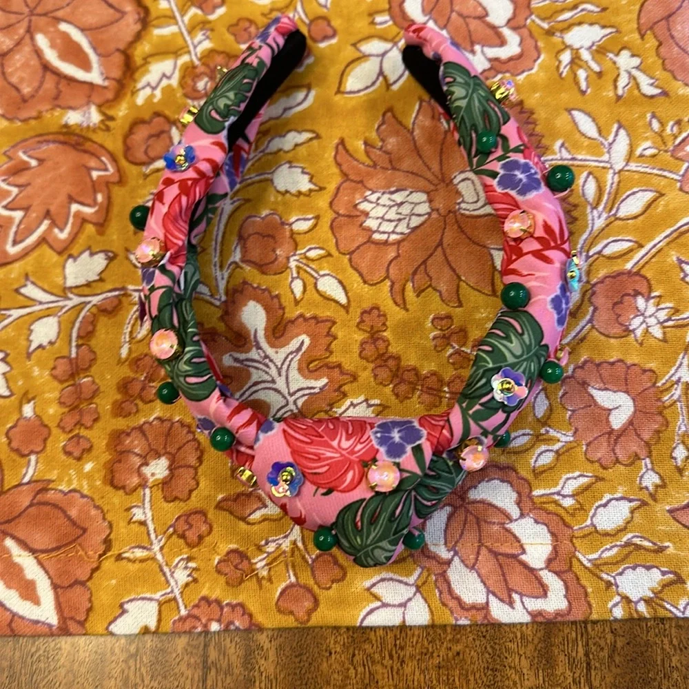 BRIANNA CANNON CHILD SIZE PINK LUAU HEADBAND WITH CRYSTALS & BEADS